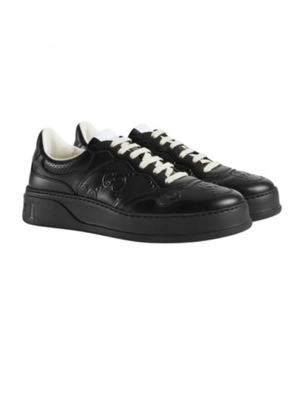 Gucci, GG embossed, black leather sneakers size 11 fits 11.5 made in Italy